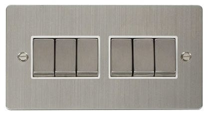 Flat Plate Stainless Steel Ingot 10AX 6 Gang 2 Way Light Switch - White Trim