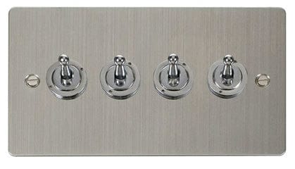 Flat Plate Stainless Steel 10AX 4 Gang 2 Way Toggle Light Switch