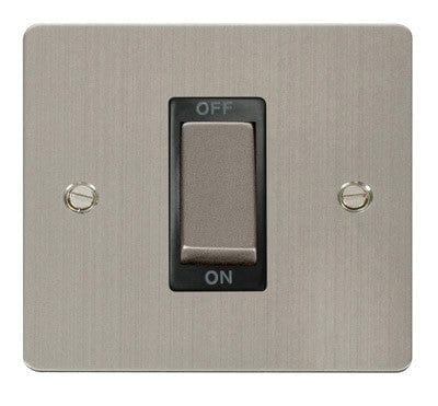 Flat Plate Stainless Steel Ingot 1 Gang 45A DP Switch - Black Trim