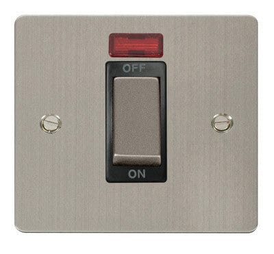 Flat Plate Stainless Steel Ingot 1 Gang 45A DP Switch With Neon - Black Trim - SE Home