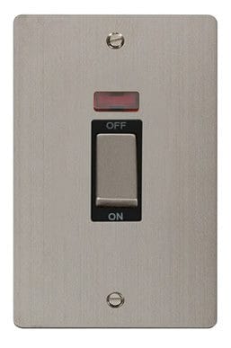 Flat Plate Stainless Steel Ingot 2 Gang 45A DP Switch With Neon - Black Trim - SE Home