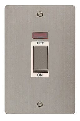 Flat Plate Stainless Steel Ingot 2 Gang 45A DP Switch With Neon - White Trim