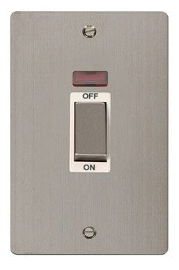 Flat Plate Stainless Steel Ingot 2 Gang 45A DP Switch With Neon - White Trim - SE Home