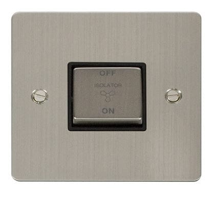 Flat Plate Stainless Steel Ingot 10A 3 Pole Fan Isolation Switch - Black Trim - SE Home