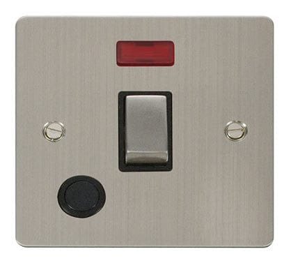 Flat Plate Stainless Steel Ingot 20A 1 Gang DP Switch + Flex + Neon - Black Trim - SE Home