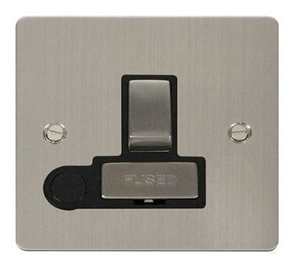 Flat Plate Stainless Steel Ingot 13A Switched Connection Unit + Flex - Black Trim - SE Home
