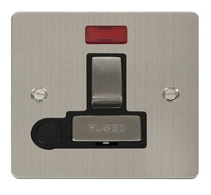 Flat Plate Stainless Steel Ingot 13A Switched Connection Unit + Flex + Neon - Black Trim - SE Home