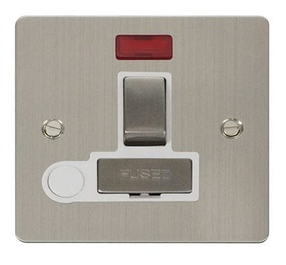Flat Plate Stainless Steel Ingot 13A Switched Connection Unit + Flex + Neon - White Trim - SE Home