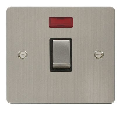Flat Plate Stainless Steel Ingot 20A 1 Gang DP Switch + Neon - Black Trim - SE Home
