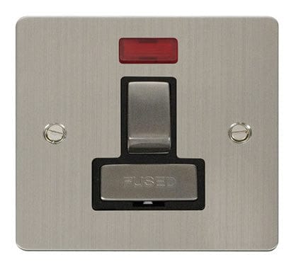 Flat Plate Stainless Steel Ingot 13A Switched Connection Unit + Neon - Black Trim - SE Home