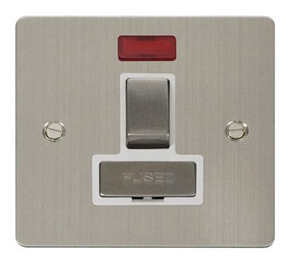 Flat Plate Stainless Steel Ingot 13A Switched Connection Unit  + Neon  - White Trim