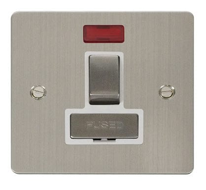 Flat Plate Stainless Steel Ingot 13A Switched Connection Unit + Neon - White Trim - SE Home