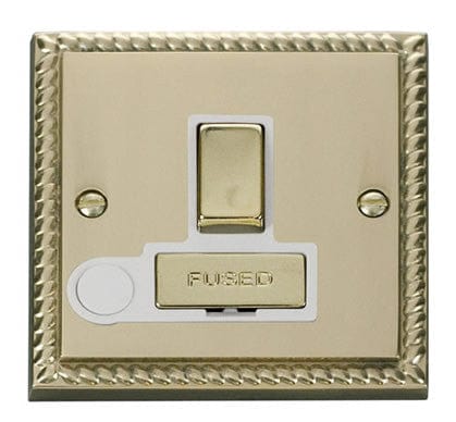 Georgian Cast Brass - White Inserts Georgian Cast Brass 13A Fused Ingot Connection Unit Switched With Flex - White Trim