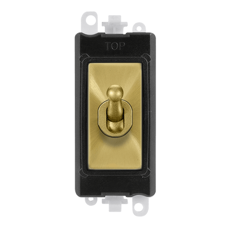 Satin Brass - Black Inserts Gridpro 20A Intermediate Toggle Light Switch Module - Black Trim