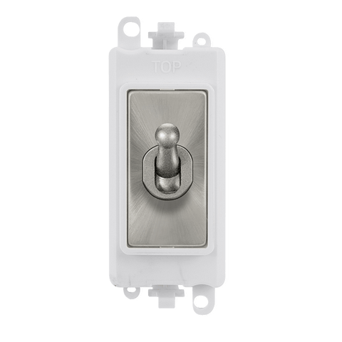 Satin Chrome - White Inserts Gridpro Satin Chrome 20A 2 Way Toggle Light Switch Module - White Trim