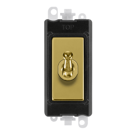 Gridpro Polished Brass 20A Intermediate Toggle Light Switch Module - Black Trim - SE Home