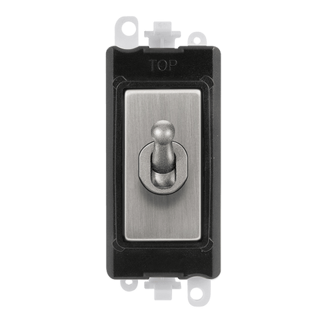 Stainless Steel - Black Inserts Gridpro Stainless Steel 20A Intermediate Toggle Light Switch Module - Black Trim
