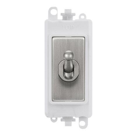 Stainless Steel - White Inserts Gridpro Stainless Steel 20A Intermediate Toggle Light Switch Module - White Trim