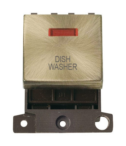 Minigrid Ingot Printed 20A DP Ingot Switch With Neon - Antique Brass - Dish Washer - SE Home
