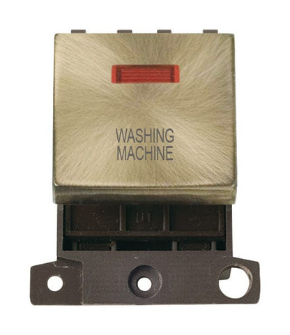 Minigrid Ingot Printed 20A DP Ingot Switch With Neon - Antique Brass - Washing Machine - SE Home