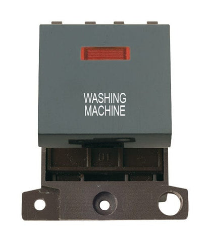Minigrid Plastic Printed 20A DP Switch With Neon - Black - Washing Machine - SE Home