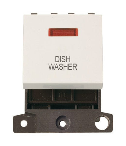 Minigrid Plastic Printed 20A DP Switch With Neon - Polar White - Dish Washer - SE Home