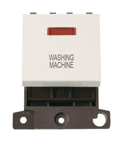 Minigrid Plastic Printed 20A DP Switch With Neon - Polar White - Washing Machine - SE Home