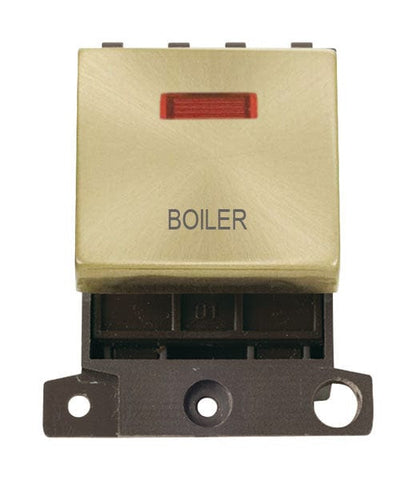 Minigrid Ingot Printed 20A DP Ingot Switch With Neon - Satin Brass - Boiler - SE Home