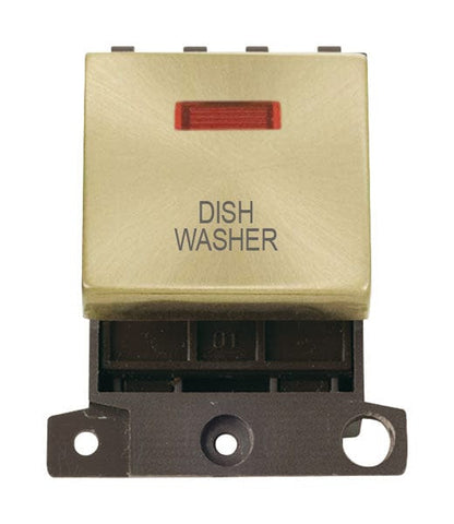 Minigrid & Modules Minigrid Ingot Printed 20A DP Ingot Switch With Neon - Satin Brass - Dish Washer