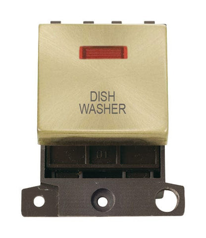 Minigrid Ingot Printed 20A DP Ingot Switch With Neon - Satin Brass - Dish Washer - SE Home