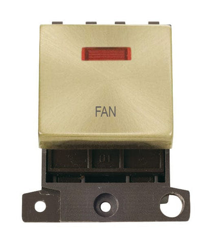 Minigrid Ingot Printed 20A DP Ingot Switch With Neon - Satin Brass - Fan - SE Home