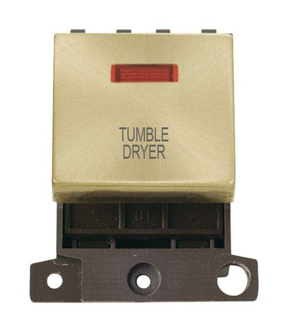 Minigrid Ingot Printed 20A DP Ingot Switch With Neon - Satin Brass - Tumble Dryer - SE Home