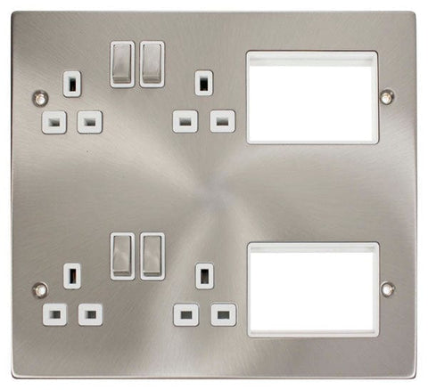 4 X 13A DP Switched Sockets Satin Chrome New Media Plate White Insert - SE Home
