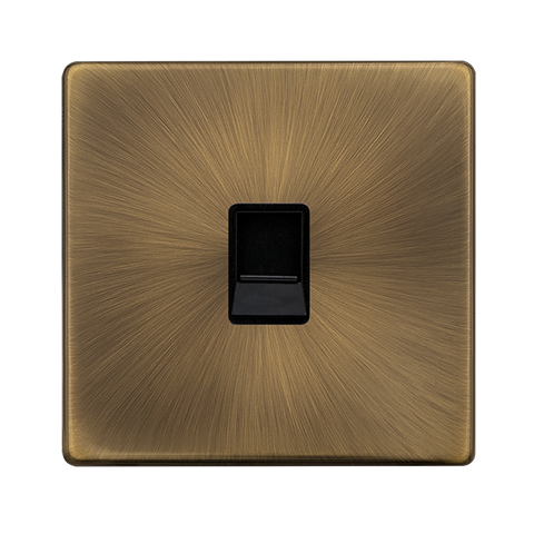 Screwless Plate Antique Brass Single Rj11 (Irish/Us) Outlet - Black Trim - SE Home