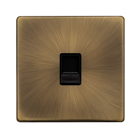 Screwless Plate Antique Brass Single Telephone Master Outlet - Black Trim - SE Home