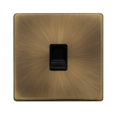 Screwless Plate Antique Brass Single Telephone Secondary Outlet - Black Trim - SE Home