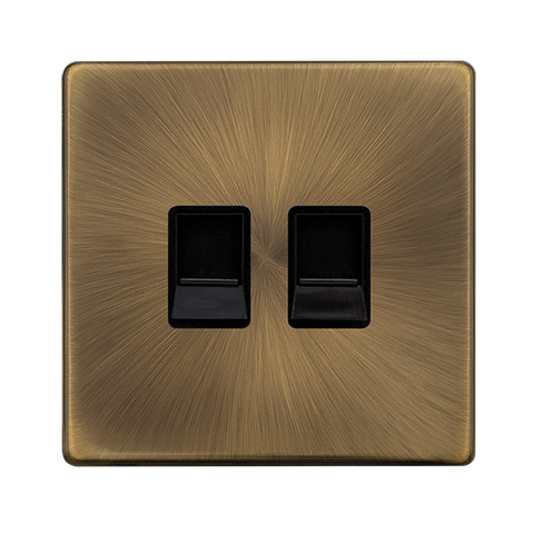 Screwless Plate Antique Brass Twin Telephone Secondary Outlet - Black Trim - SE Home