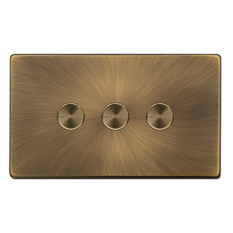 Screwless Plate Antique Brass 3 Gang 2 Way LED 100W Trailing Edge Dimmer Light Switch