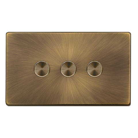 Screwless Plate Antique Brass 3 Gang 2 Way LED 100W Trailing Edge Dimmer Light Switch - SE Home