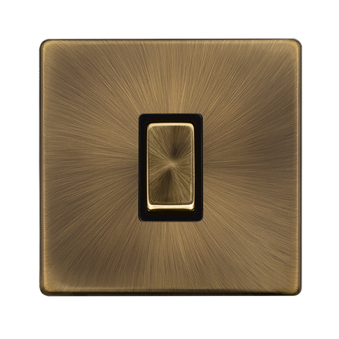 Screwless Plate Antique Brass 10A 1 Gang 2 Way Light Switch - Black Trim - SE Home