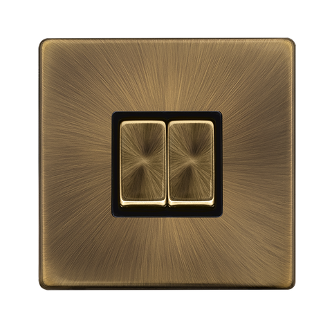 Screwless Plate Antique Brass Screwless Plate Antique Brass 10A 2 Gang 2 Way Light Switch - Black Trim - SE Home