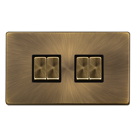 Screwless Plate Antique Brass Screwless Plate Antique Brass 10A 4 Gang 2 Way Light Switch - Black Trim