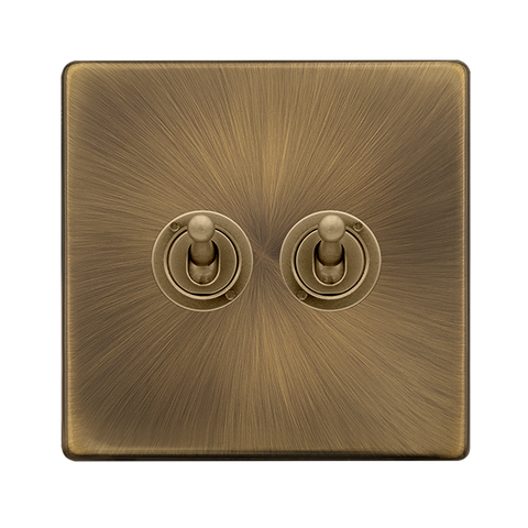 Screwless Plate Antique Brass 10A 2 Gang 2 Way Toggle Light Switch - SE Home