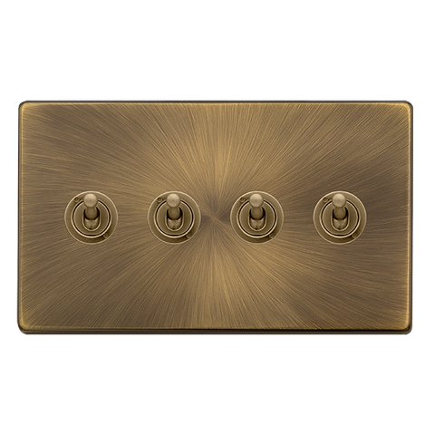Screwless Plate Antique Brass 10A 4 Gang 2 Way Toggle Light Switch - SE Home