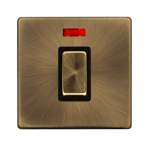 Screwless Plate Antique Brass 50A Ingot 1 Gang Double Pole Switch With Neon - Black Trim - SE Home