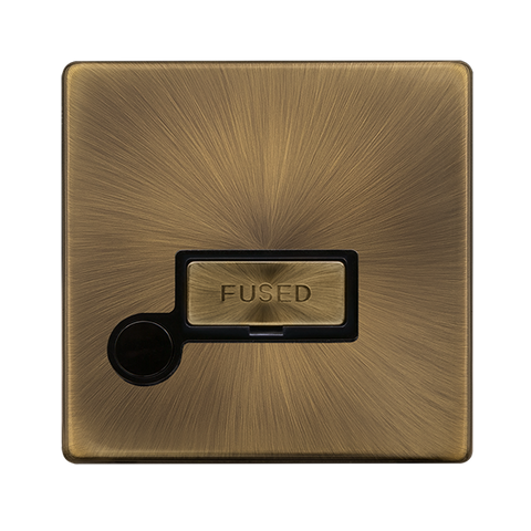 Screwless Plate Antique Brass 13A Ingot Fused Connection Unit With Optional Flex Outlet - Black Trim