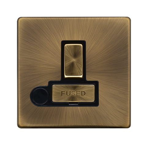 Screwless Plate Antique Brass 13A Ingot Switched Fused Connection Unit With Optional Flex Outlet - Black Trim - SE Home