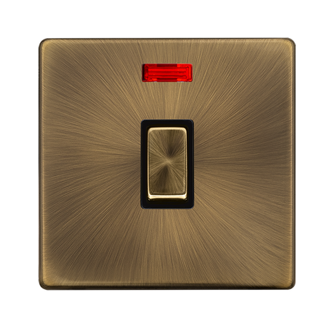 Screwless Plate Antique Brass 20A Ingot Double Pole Switch With Neon - Black Trim - SE Home