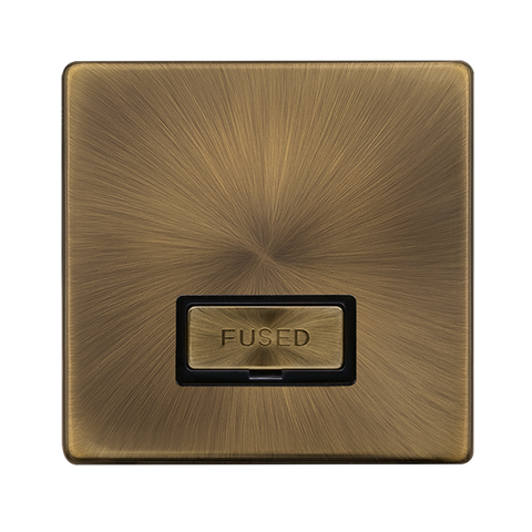 Screwless Plate Antique Brass 13A Ingot Fused Connection Unit - Black Trim - SE Home