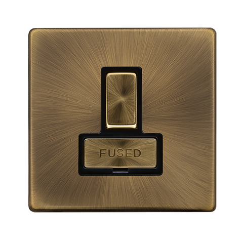 Screwless Plate Antique Brass 13A Ingot Switched Fused Connection Unit - Black Trim - SE Home